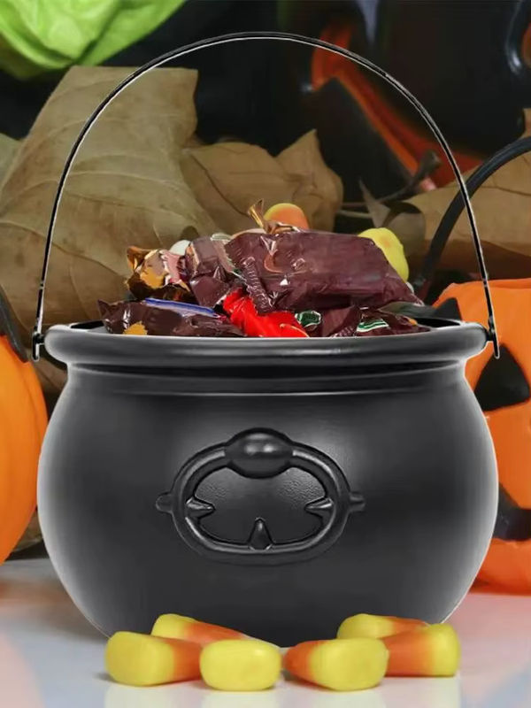 Halloween Süßigkeiten Eimer in Kessel-Optik, schwarzer Kunststoff-Wasserkocher als Party-Dekoration für Kinder - Bild 7
