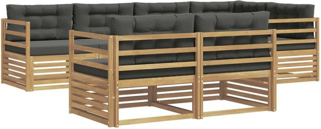 vidaXL Outdoor-Sofagarnitur 7-teilig in L-Form aus Akazienholz mit Polstern in Weiß und Anthrazit - Bild 1