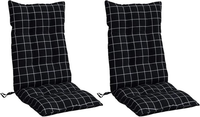 vidaXL Hochlehner-Auflagen 2er-Set Schwarz Karomuster aus wasserabweisendem Polyester - Bild 1