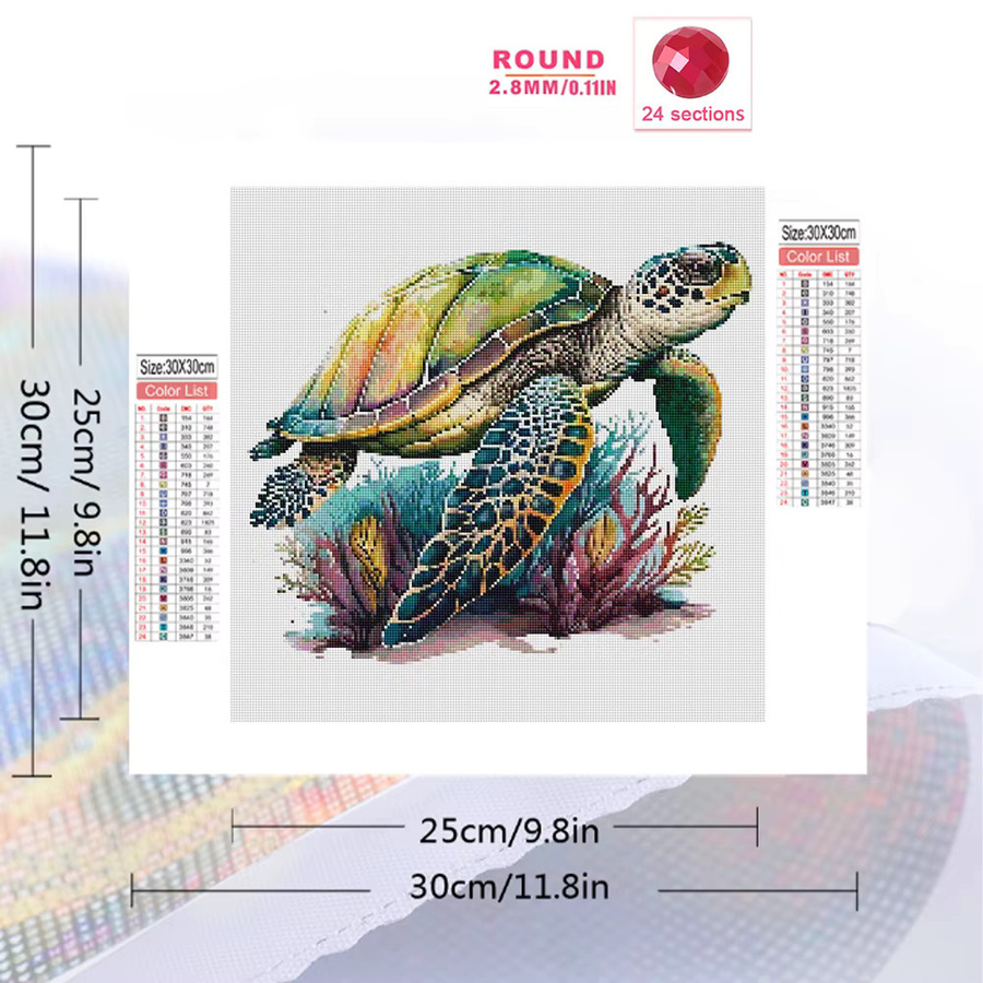 Evershine Diamantstickerei Schildkröte DIY Mosaik-Malerei für Anfänger, Wanddeko, Mehrfarbig, Durchmesser: 20 cm - Bild 2