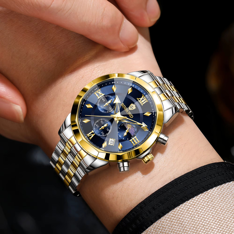 BINBOND Chronograph, Quarz, Edelstahl, Blau, Herren - Bild 3