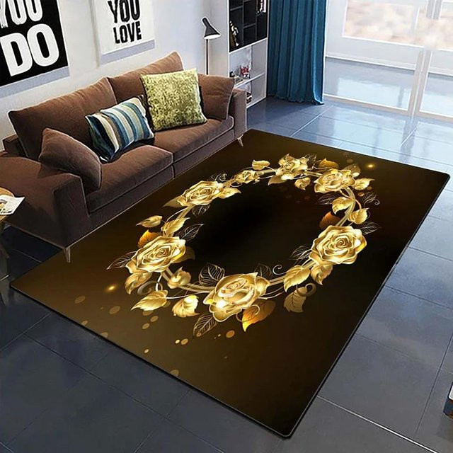 Karpetti Blumenteppich Goldene Rose mit 3D-Druck, weiche Fußmatte für Wohnzimmer, Schlafzimmer oder Küche, B/T: 60 x 40 cm - Bild 1