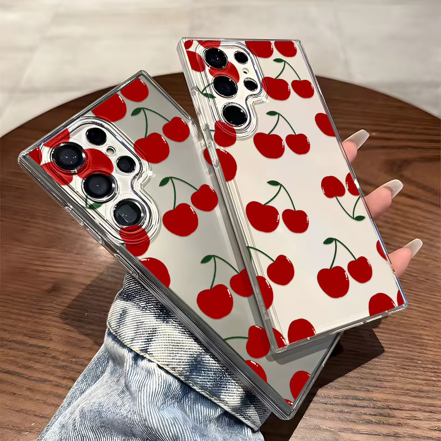 Stoßfeste Silikon Handyhülle mit Kirsch-Design für Samsung Galaxy S25, S24 Ultra, S23 Plus, S22 und S20 FE in Transparent - Bild 2