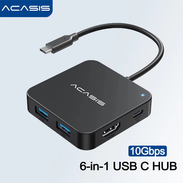 ACASIS USB C Hub 6 in 1 Multiport-Adapter mit 10 Gbit/s, 4K 60 Hz HDMI und 100 W PD Stromversorgung für MacBook und Dell - Bild 1