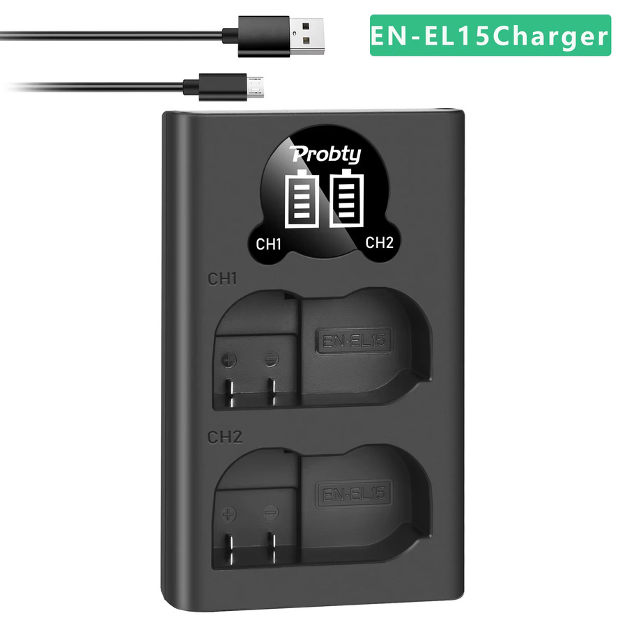Probty Dual Kamera Akku Ladegerät in Schwarz für LP-E6 LP-E8 LP-E12 NP-FW50 NP-F550 NP-W235 NP-BX1 EN-EL14 EN-EL15 EN-EL23 - Bild 2