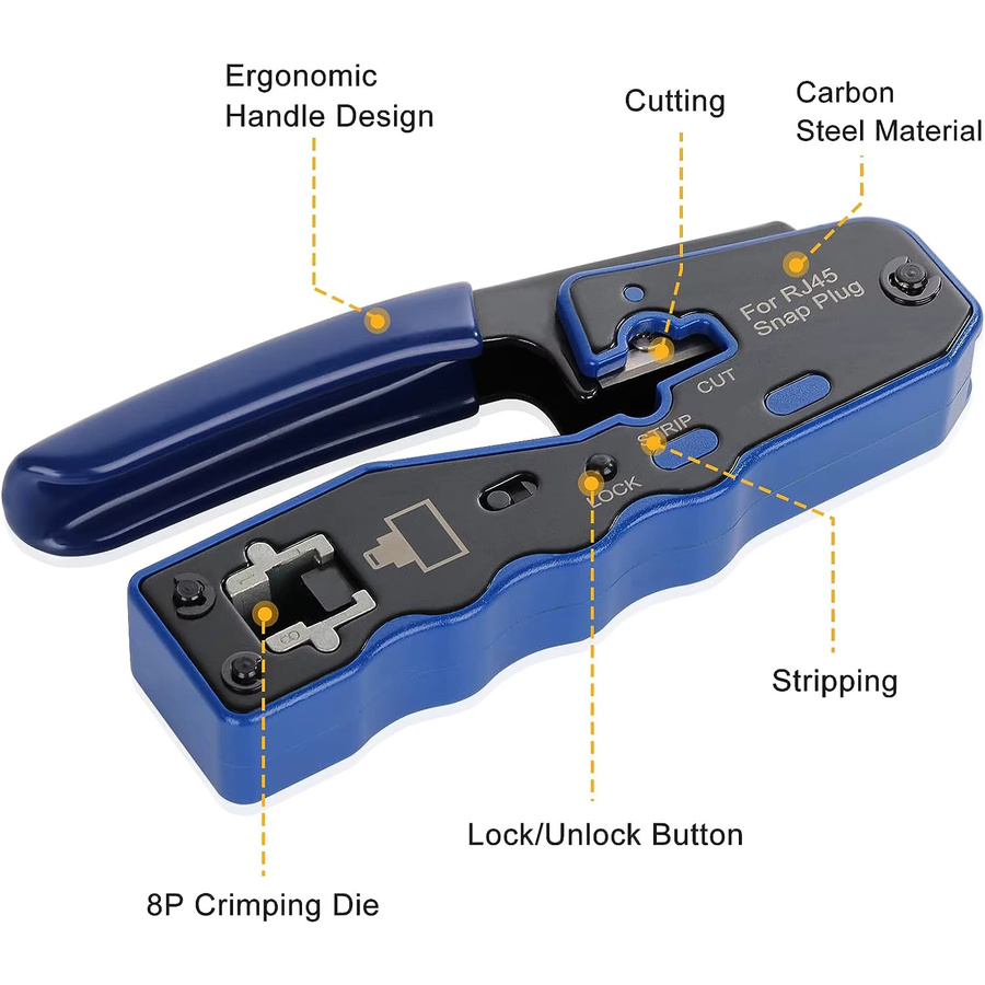 ZOERAX RJ45 Ethernet Crimpzange All-in-One Crimper für Cat6 und Cat5e Anschlüsse in Blau mit Ersatzklingen - Bild 4