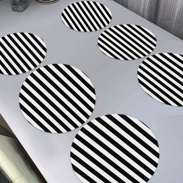 VIKAMA Runde Tischsets mit schwarz-weißem Streifenmuster, 4 oder 6 Stück, moderne Tischdekoration für Restaurant und Zuhause - Bild 1