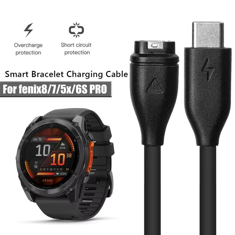 USB-C Schnellladekabel für Garmin Fenix 8, 7, 6S Pro und 5X Smartwatch in Schwarz - Bild 2