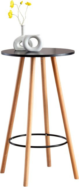 TPFLiving Stehtisch Minios rund in Schwarz mit Buche-Elementen im skandinavischen Design, Durchmesser: 60 cm, Höhe: 105 cm - Bild 1