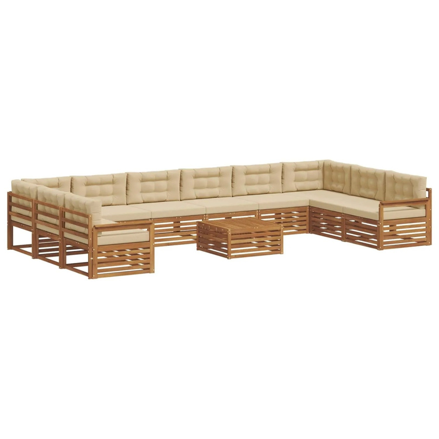 vidaXL Sofagarnitur 11-teilig in Natur-Beige aus Massivholz Akazie mit Polsterung und Latten-Design in U-Form - Bild 2