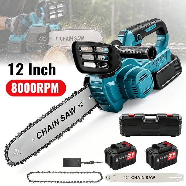 TKKEACE Kabellose bürstenlose Kettensäge mit 1500W und 12 Zoll, Blau, inklusive Akku - Bild 1