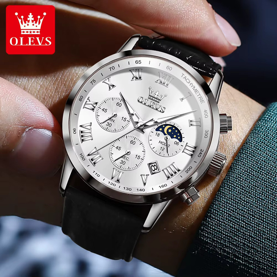 OLEVS Chronograph, Quarz, Leder, Herren - Bild 3
