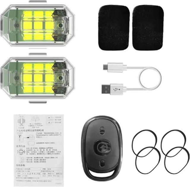 VehicleKit 2er-Set LED-Blitzlicht als wiederaufladbares Auto-Warnlicht und Flugzeuglicht in Transparent mit 7 Lichtmodi und USB-C Anschluss - Bild 1