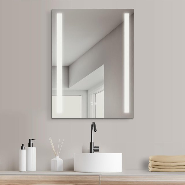 HOKO LED Badezimmerspiegel mit Touch-Schalter und 3 Lichtfarben, Wandspiegel in Weiß, B: 60 cm, H: 80 cm - Bild 1