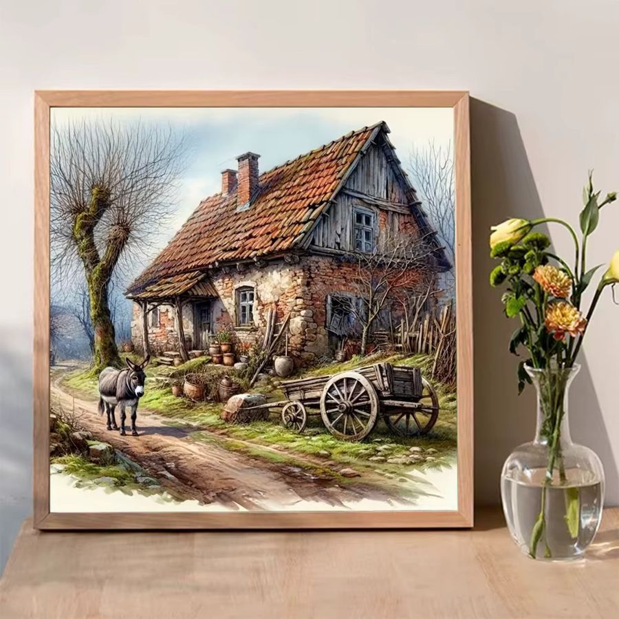Evershine DIY Diamantgemälde Haus Landschaft mit runden Mosaiksteinen für Anfänger, B/H: 20 x 20 cm - Bild 3