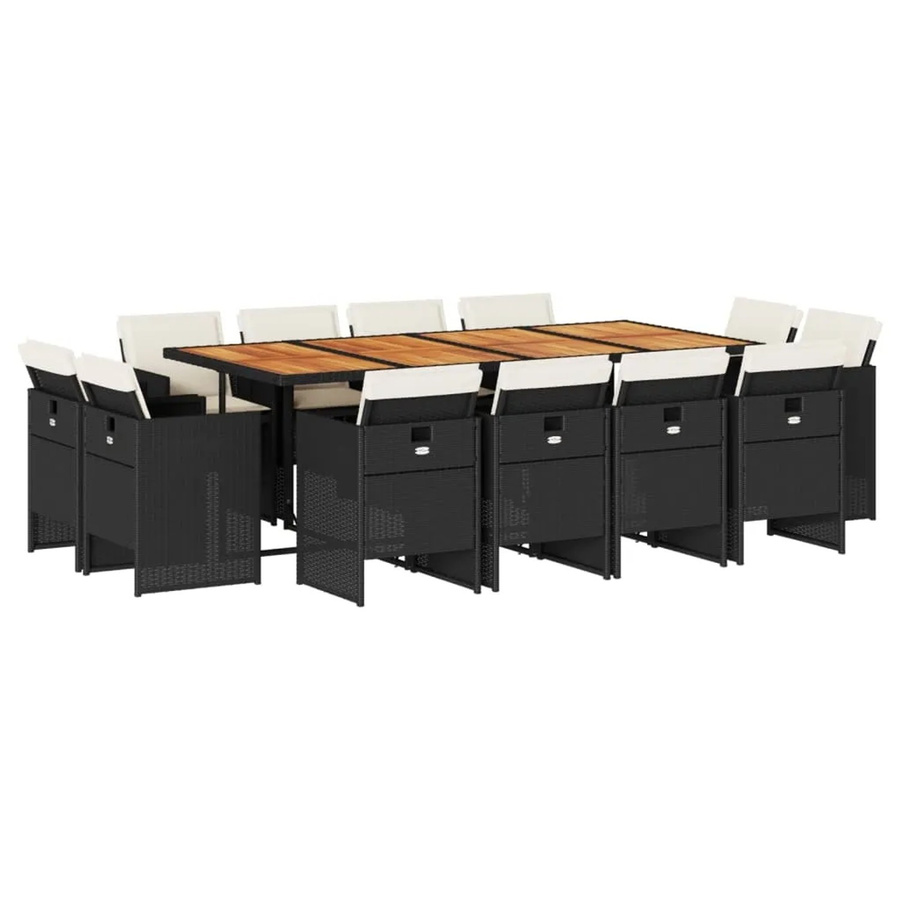 vidaXL 13-teilige Garten-Essgruppe aus Poly-Rattan und Akazienholz in Schwarz und Braun mit Kissen - Bild 2