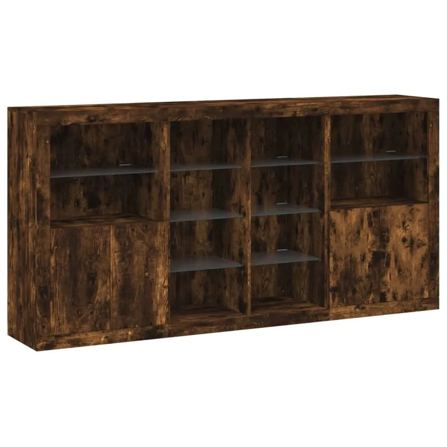 vidaXL Sideboard modern in Räuchereiche mit integrierter LED-Beleuchtung, Farbe Braun, B/T/H: 202 x 37 x 100 cm - Bild 2