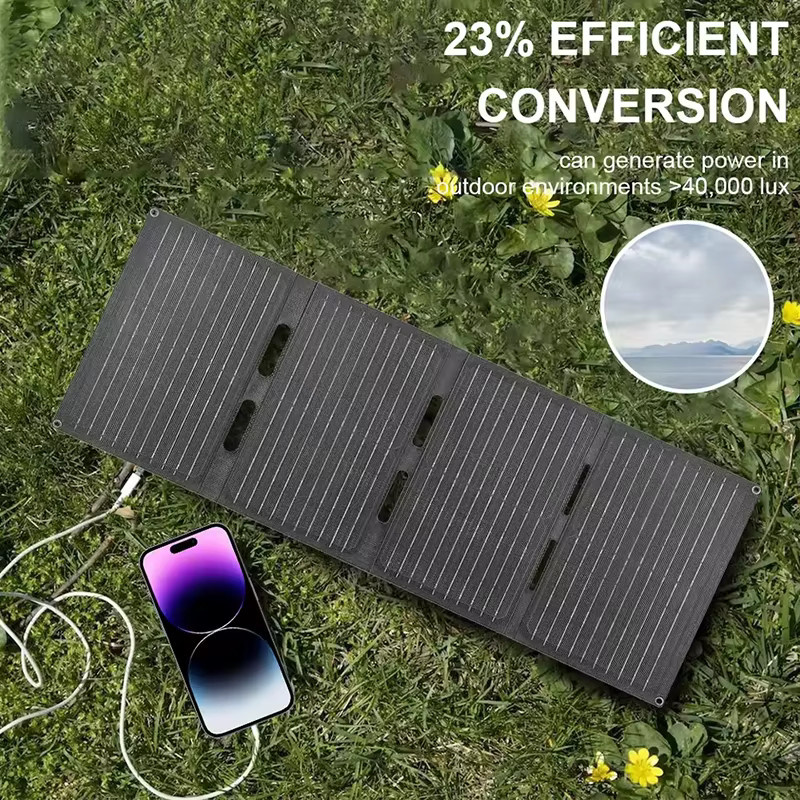 luxuglow Faltbares Solarpanel 80 W, IP65 wasserdicht, tragbares Solarpanel-Ladegerät in Schwarz für Handy und Laptop, ideal für Camping und Wandern - Bild 2