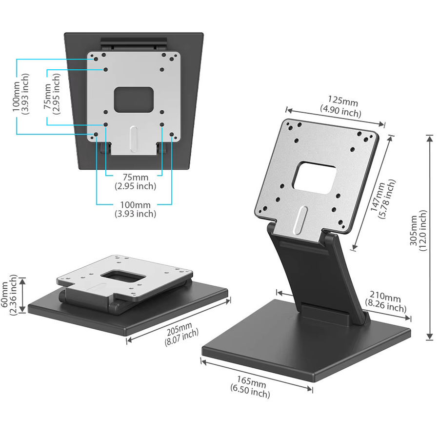 UPERFECT Tragbarer Monitorständer aus Metall in Schwarz mit klappbarer VESA-Halterung für 15 bis 22 Zoll Displays, VESA-Standard: 75 x 75 mm und 100 x 100 mm - Bild 1