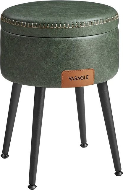 Vasagle Sitzhocker mit Stauraum aus Kunstleder und Stahl in Grün, Durchmesser: 32 cm, Höhe: 44 cm - Bild 1