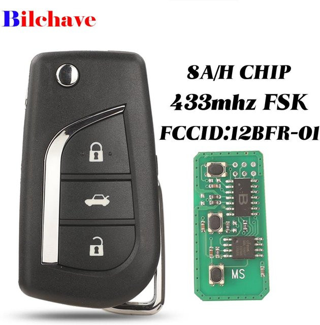 Jingyuqin Flip Remote Autoschlüssel Anhänger für Toyota Camry Hilux Corolla mit H-8A Chip 433MHz und 3 Tasten - Bild 1