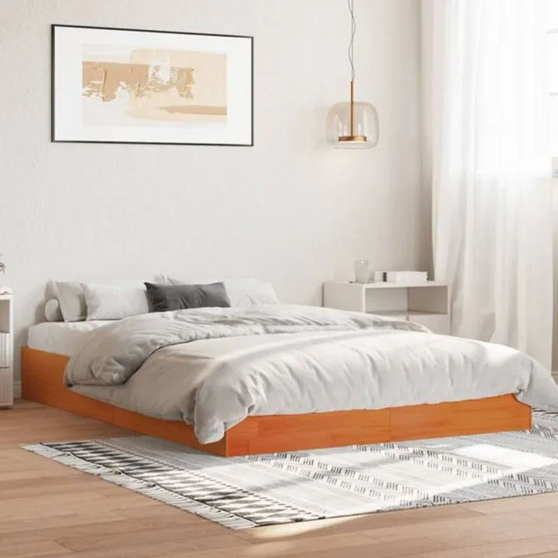 Massivholzbett Vidaxl aus Kiefer in Braun im Landhausstil, B/T/H: 140 x 200 cm - Bild 1