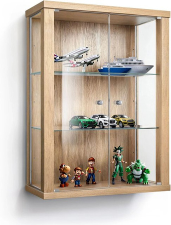 K-Möbel Hängevitrine Buche mit Glasfront und 2 höhenverstellbaren ESG Glasböden, B/H/T: 80 x 60 x 25 cm