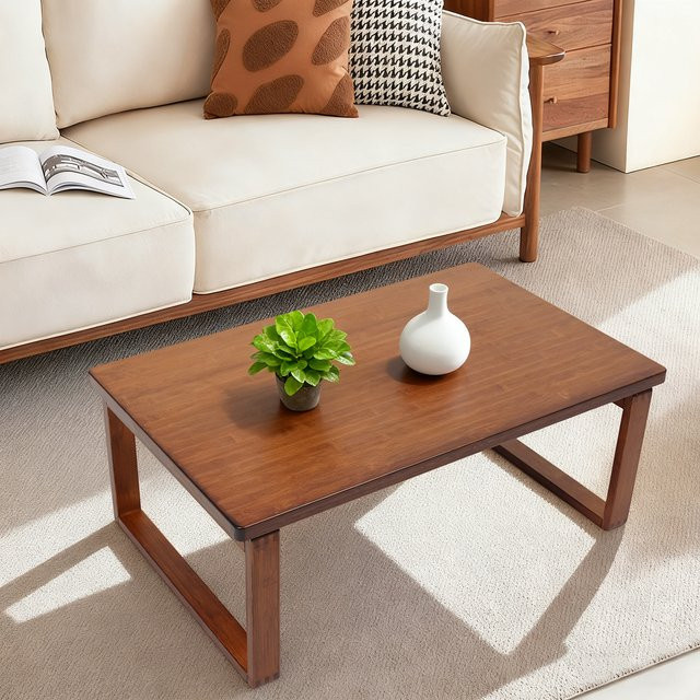 Klappbarer Couchtisch Bymaocar in Walnussfarbe, niedriger Teetisch mit klappbaren Beinen, B/T/H: 80 x 50 x 31 cm - Bild 1