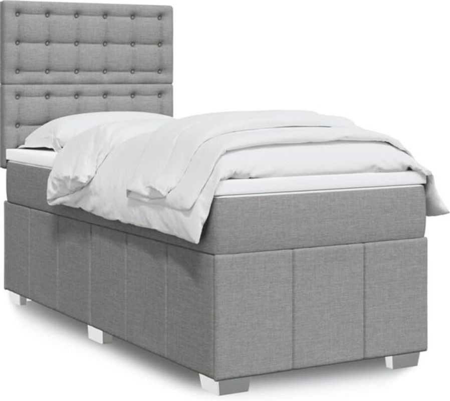 Vidaxl Boxspringbett mit Matratze aus Stoff in Grau und Weiß, B/T/H: 100 x 200 x 140,5 cm - Bild 1