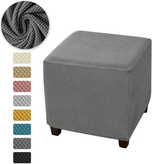 Yiran Furniture Polarfleece Hockerbezug für quadratische Hocker, elastisch und dehnbar, Grau - Bild 1