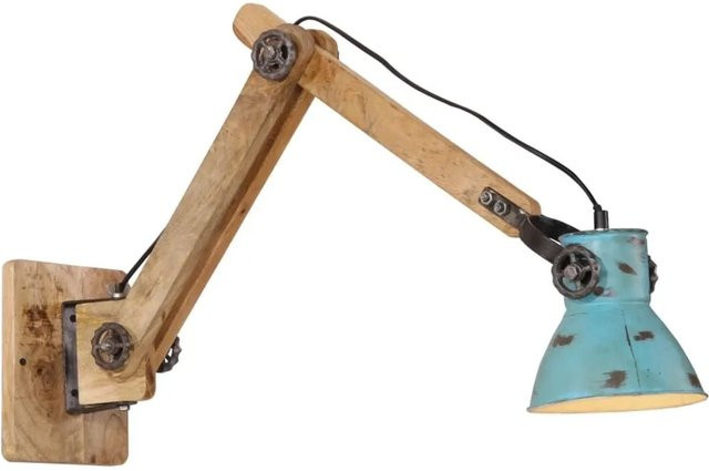 vidaXL Wandleuchte im Industrial Style aus Eisen und Mango-Massivholz in Blau, E27, B: 96 cm, H: 15 cm, T: 20 cm - Bild 1