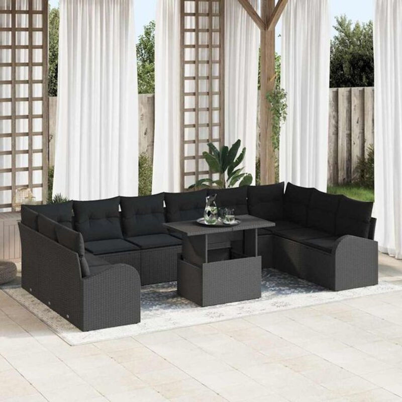 Vidaxl Garten-Sofa-Set aus Poly-Rattan mit Speicherfunktion in Schwarz, 11-teilig - Bild 1