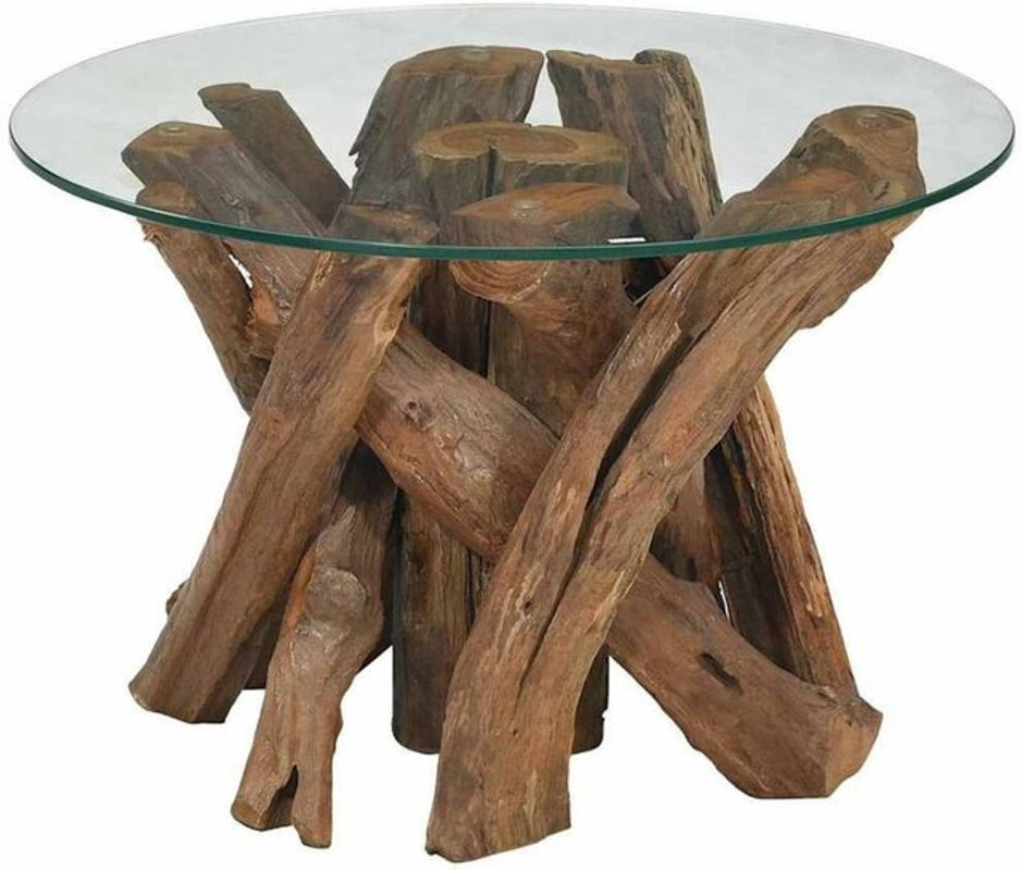 Vidaxl Couchtisch aus Massivholz Teak in Braun und Natur, Rund, Durchmesser: 60 cm, Retro Bohemian Stil - Bild 1