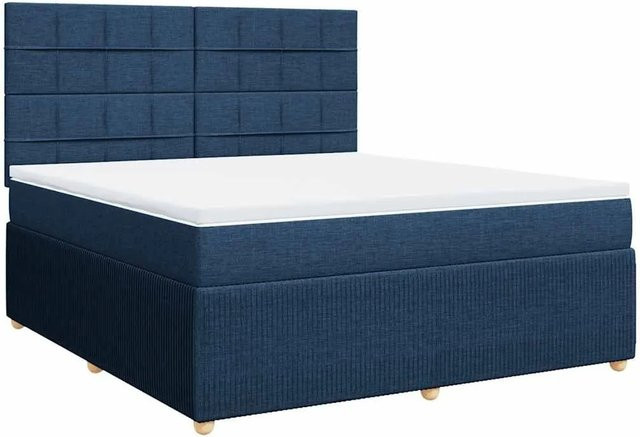 vidaXL Boxspringbett mit Matratze in Blau, Hybrid-Bett mit Taschenfederkern aus Stoff, B/T: 180 x 200 cm - Bild 1