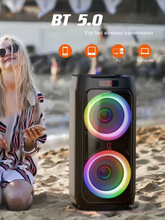 FanFun T9 Karaoke-Maschine mit 2 kabellosen Mikrofonen und Disco-Lichtern, tragbarer Bluetooth-Lautsprecher in Schwarz - Bild 7