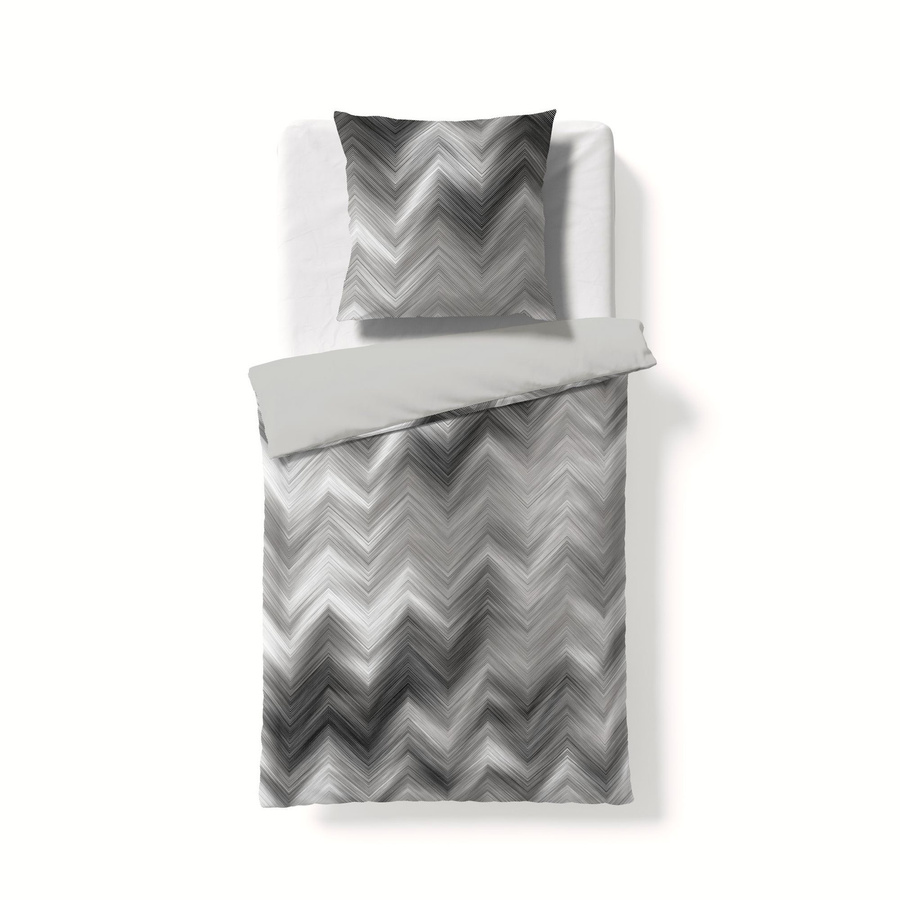 Fleuresse Valencia Bettwäsche aus Samt-Flanell in Grau mit Zickzack-Design, wendbar, B/H: 240 x 220 cm mit 80 x 80 cm Kissenbezügen - Bild 1