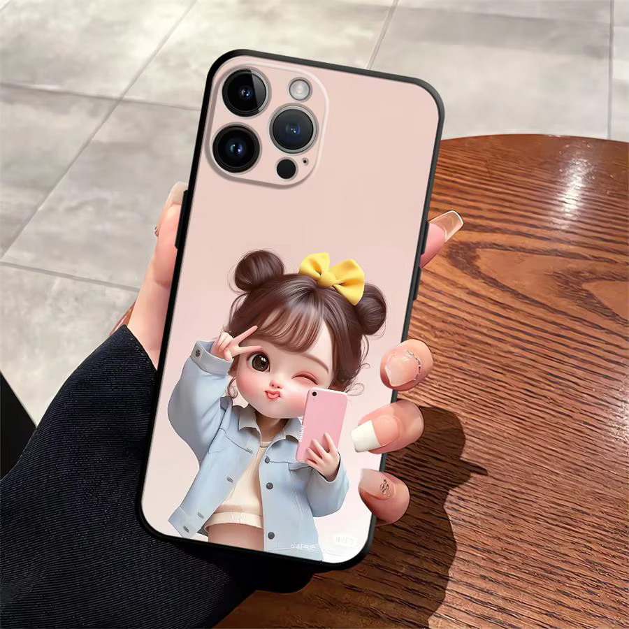 Schwarze weiche Handyhülle mit Cartoon-Mädchen-Muster für Apple iPhone Modelle - Bild 3