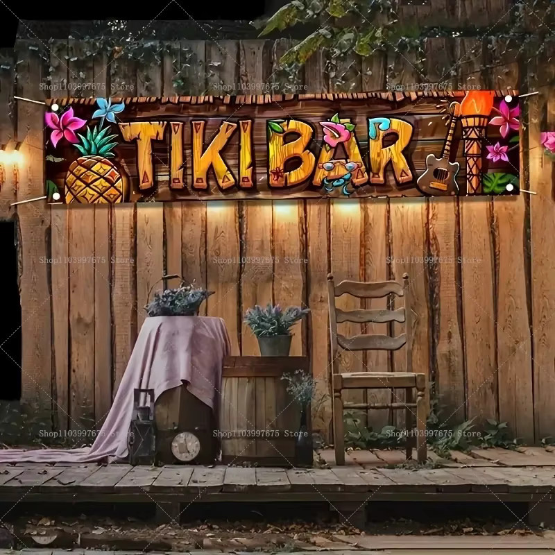 VIKAMA Tropisches Tiki-Bar Banner mit Ananas- und Blumenmuster, Mehrfarbig, B: 180 cm, H: 35 cm - Bild 5