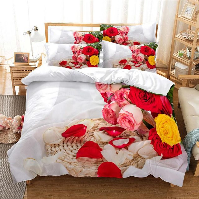 Bettwäsche-Set mit floralem 3D-Rosenprint aus Polyester, Mehrfarbig, B/H: 135 x 200 cm - Bild 1