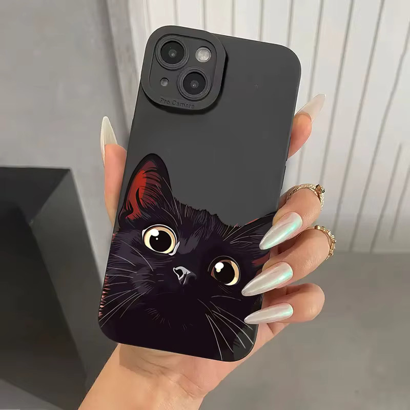 Silikon Handyhülle mit schwarzem Katzenmuster für iPhone 11 bis iPhone 17 Pro Max und weitere Modelle, Soft Cover in Schwarz - Bild 2