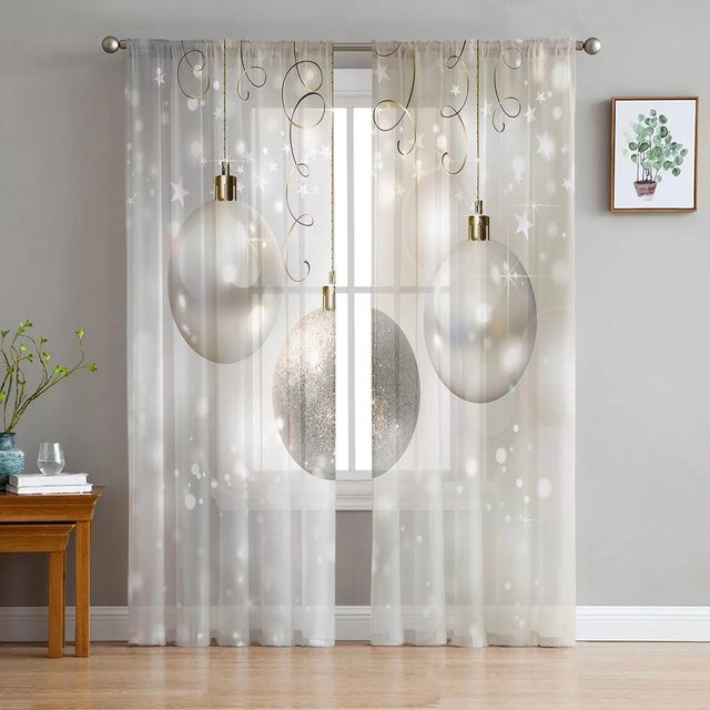 Transparente Tüll-Voile-Vorhänge mit Schneeflocken-Design von Household supplies MH, Farbe: Weiß, B: 135 cm, H: 115 cm - Bild 1