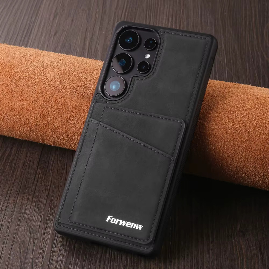 Business Lederhülle mit Magnetkartenhalter und Standfunktion für Samsung Galaxy S26 Ultra S25 Edge S24 S23 FE S26 Plus in Blau - Bild 1