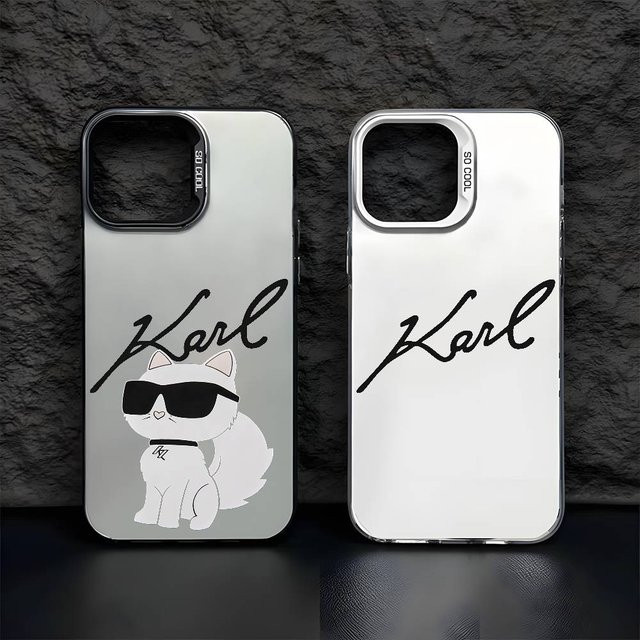 Handyhülle K-Karls Süße Katze im Cartoon-Design für iPhone 11 bis 17 Pro Max, Matt Laser Metallic Aurora in Schwarz und Lila - Bild 1