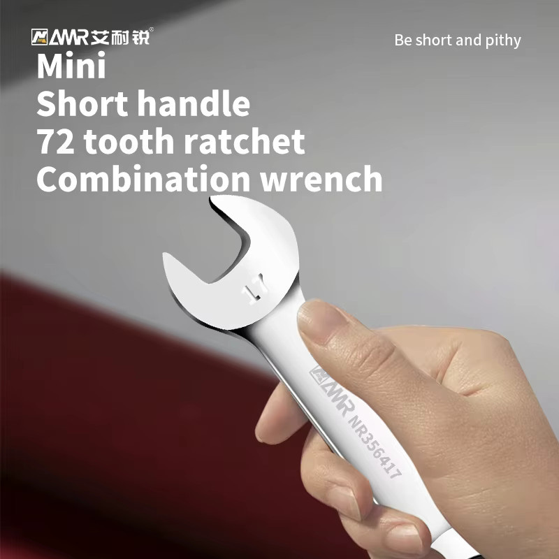 AMR Mini-Ratschenschlüssel mit kurzem Griff, 72 Zähne, Kombinationsschlüssel 8 mm–19 mm für Autoreparaturen - Bild 5