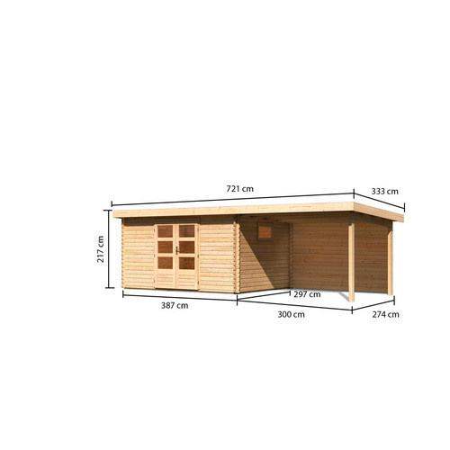 KARIBU Gartenhaus Trittau 5 aus Holz in Braun mit Anbaudach und Rückwand, B/H/T: 679 x 217 x 297 cm - Bild 4