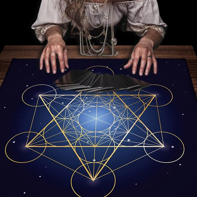 VIKAMA Metatron Symbol Tarot Tischdecke in Blau, Boho Altartuch für Wicca und Oracle Pad - Bild 1