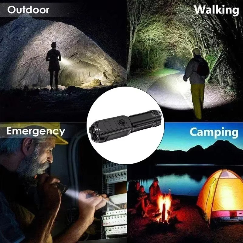 XIWANGFIRE Taktische LED-Taschenlampe aus Aluminium in Schwarz, wiederaufladbar, wasserdicht mit Zoom-Funktion für Camping, Jagd und Angeln - Bild 6