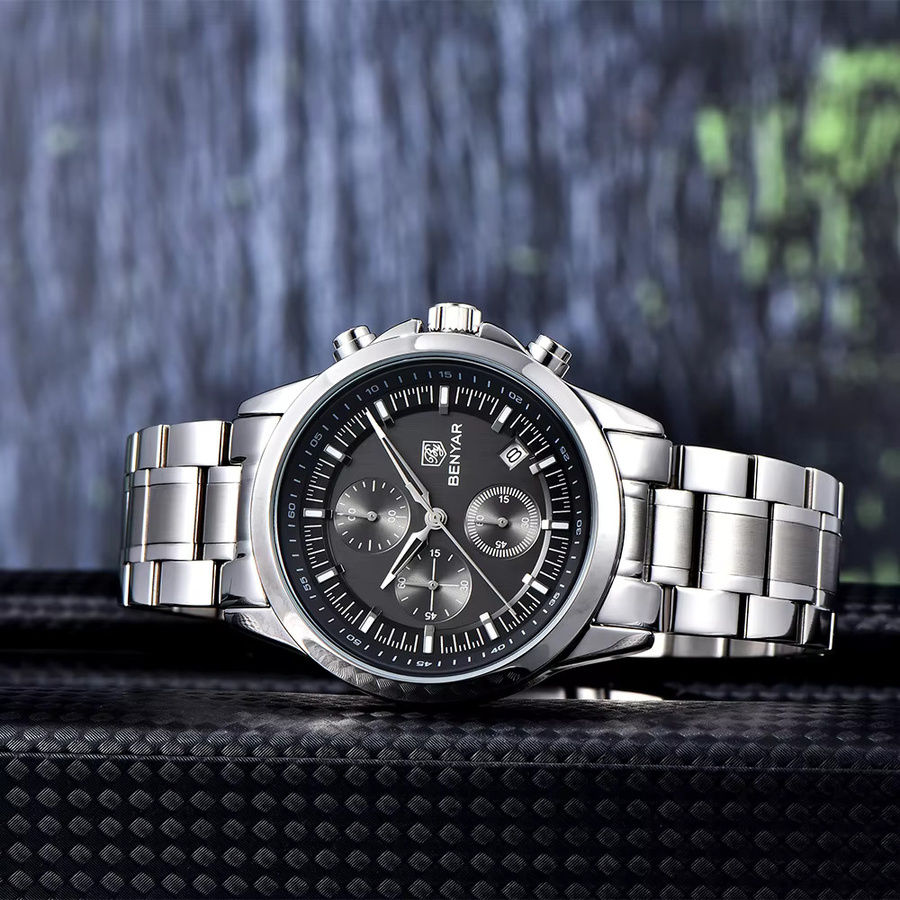 BENYAR Armbanduhr, Quarz, Edelstahl, Schwarz, Silber, Herren - Bild 5
