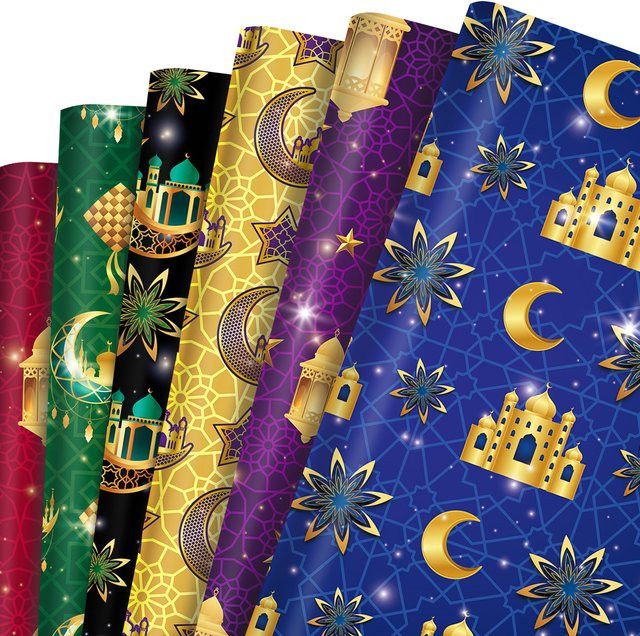 12 Blatt dekoratives Eid Mubarak Geschenkpapier mit Mondlaternen-Motiv in Mehrfarben für Ramadan und DIY-Bastelarbeiten - Bild 1
