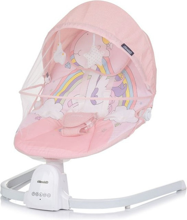 Chipolino Babywippe Oasis in Pink mit Fernbedienung, Timer, Moskitonetz und Plüschtieren